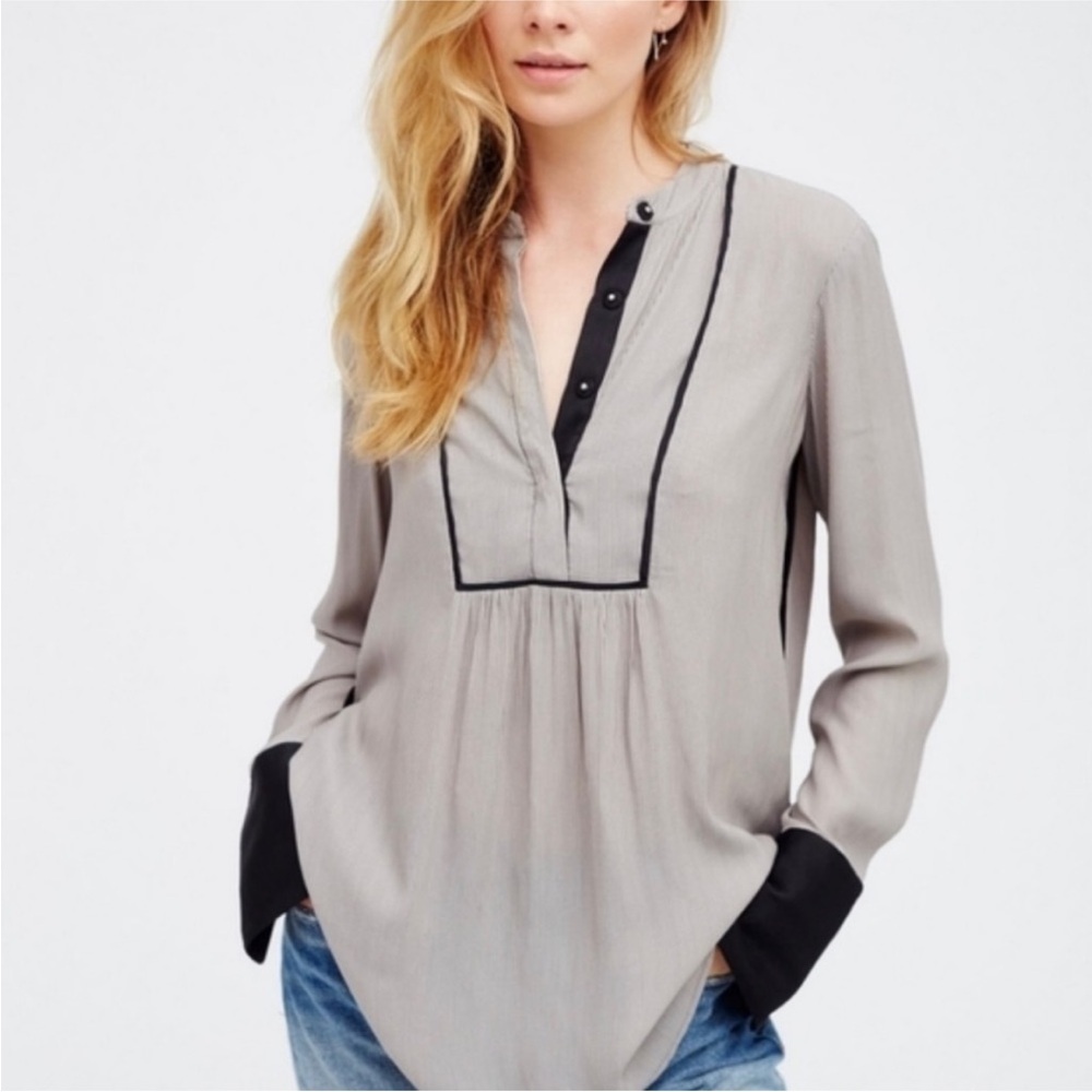 Free People Pebble Crepe "Free Bird" Stripe Top black stripe - Picture 2 of 14